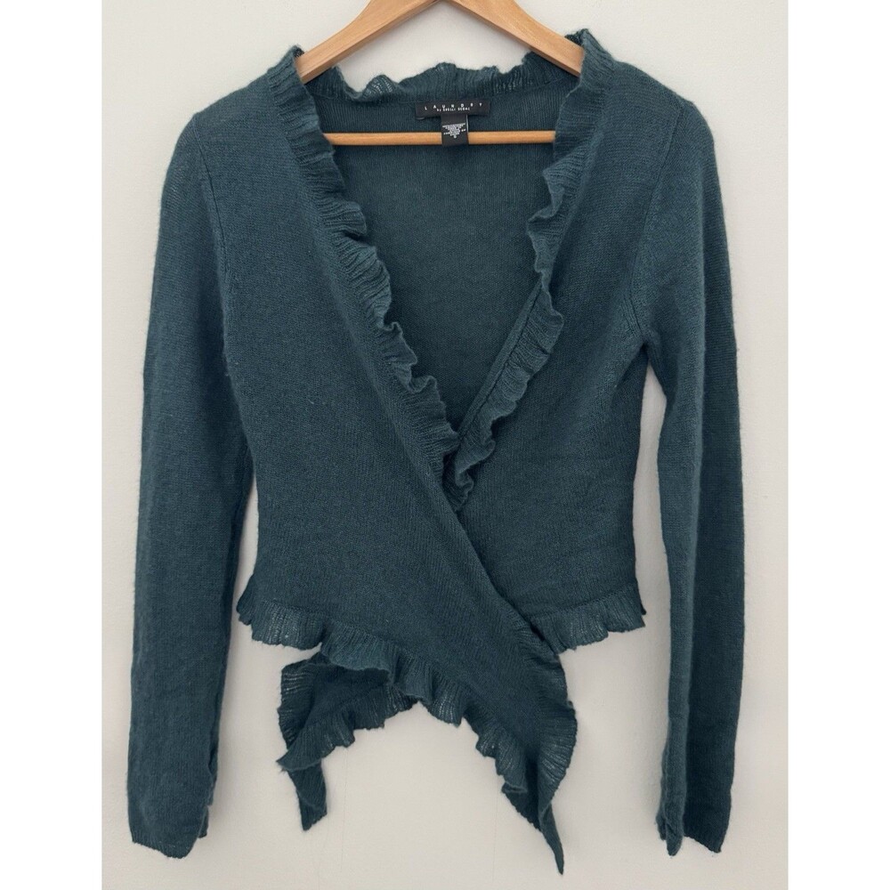 Vintage Laundry by Shelli Segal 100% Cashmere Ruffle Tie Front Wrap Cardigan~SM - Picture 8 of 13